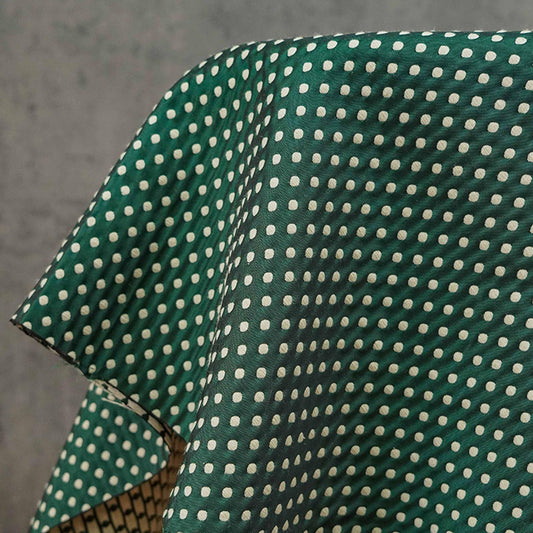 Reversible Jacquard Woven Fabric: Green & White Polka Dot, 65" Wide