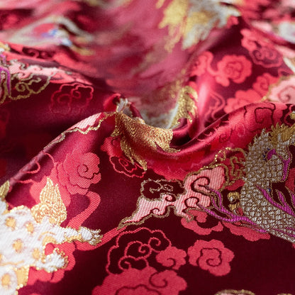 Chinese Dragon & Kirin Brocade Fabric: Blue Rayon, 55" Wide