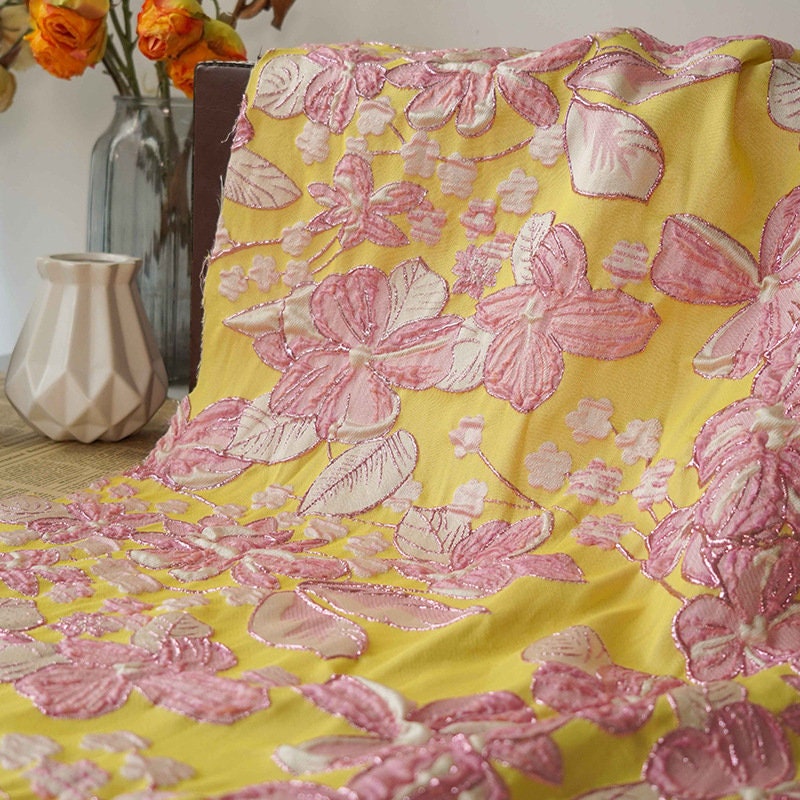 Gold Thread Floral Jacquard Fabric: 3D Upholstery, Costume, Decor - 54" Wide