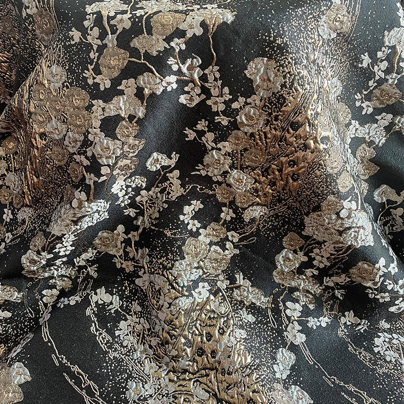 Metallic Floral Jacquard Fabric: 57" Wide Cotton Blend