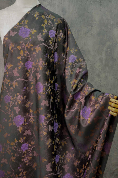 Gold Thread Jacquard Fabric: Retro Butterfly Floral Upholstery, 56"W