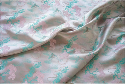 Beige Song Brocade Fabric: Wishful Crane Pattern Silk Rayon