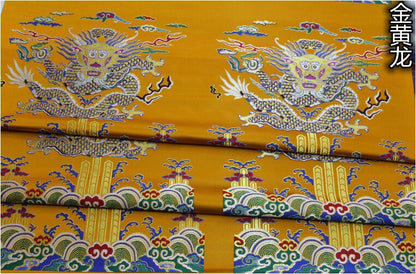 Gold Flying Dragon Fabric: Red & Gold Brocade Silk Rayon Blend (29"W)