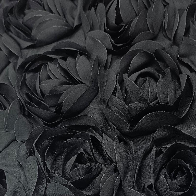 Black Rose Embroidery Fabric: 3D Floral Mesh, Bridal Veil, By The Yard
