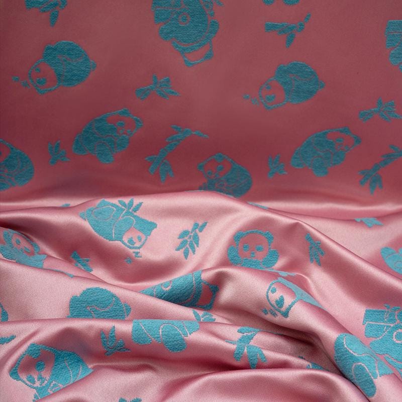 Panda and Bamboo Jacquard Satin Fabric ��" Wide, Qipao and Hanfu Material