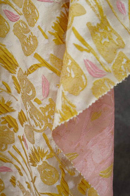Hand-Drawn Tulips Jacquard Fabric: 3D Embossed Floral, 63" Wide