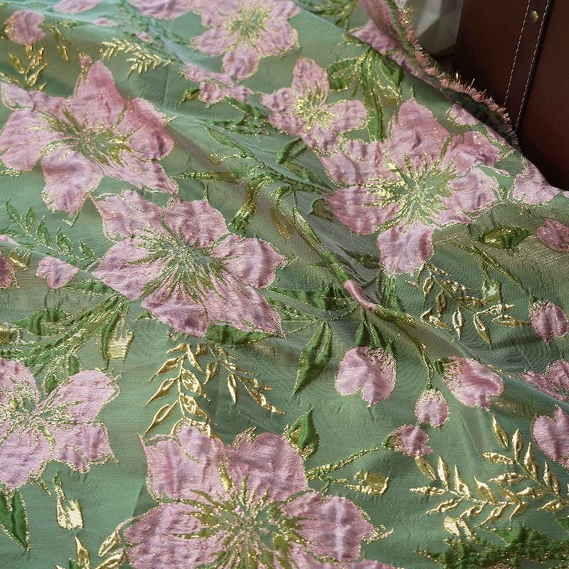 Gold Thread Jacquard Fabric: Pea Green 3D Designer Material - 58" Wide