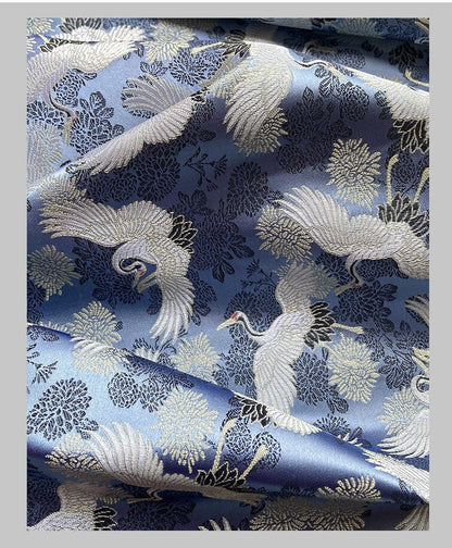 Blue Crane Jacquard Satin Fabric: Antique Cheongsam Sewing Fabric