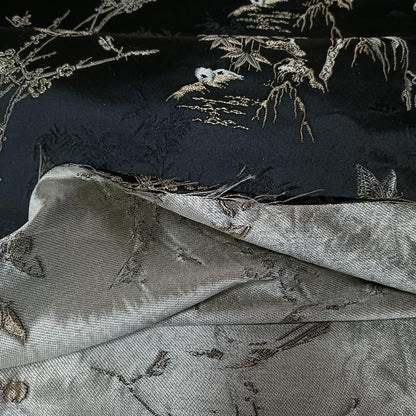 Black Butterfly Brocade Fabric: 55"W Cheongsam Qipao Sewing Material