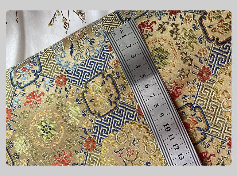 Song Brocade Fabric: Chinese Wishful Window Grilles, Silk Rayon Blend