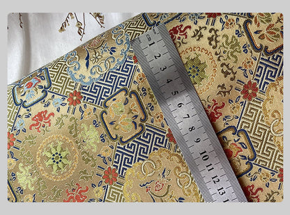 Song Brocade Fabric: Chinese Wishful Window Grilles, Silk Rayon Blend