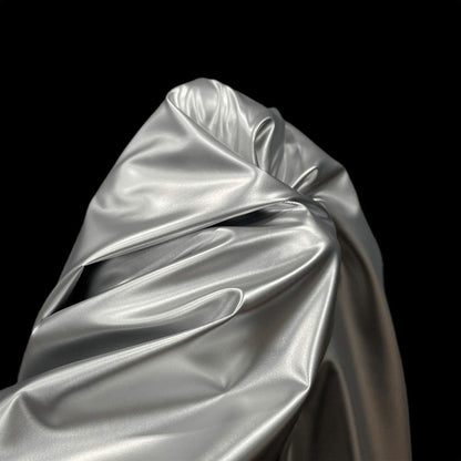 Metallic Silver PU Leather Fabric: Space Gray Designer Fabric, 59" Wide