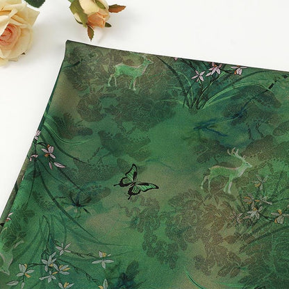 Butterfly Bamboo Tea Silk Satin Fabric: 59"W Upholstery, Costume, Cheongsam