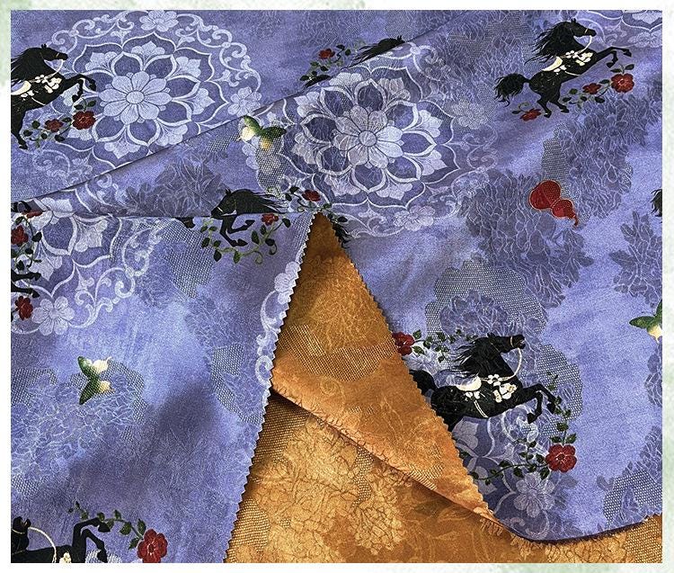 Tissu de soie jacquard motif cheval de rêve ��� Xiangyun Sha ��� Matelassage, Décoration intérieure, Grande largeur