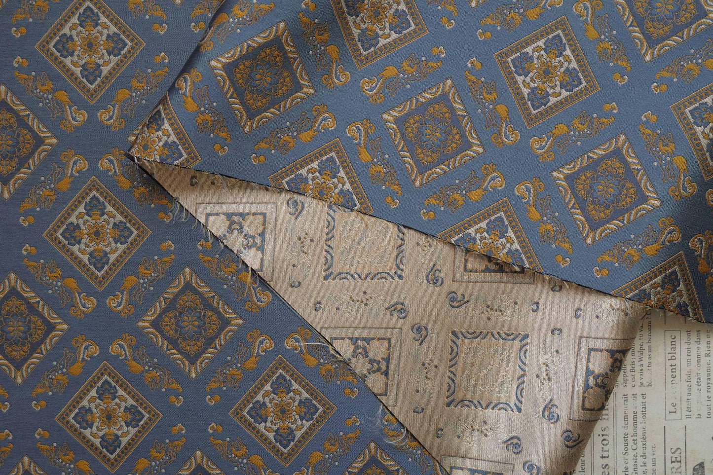 Nishijin Ori Brocade Fabric: Japanese Pavilion Pattern, 63"W Rayon Blend