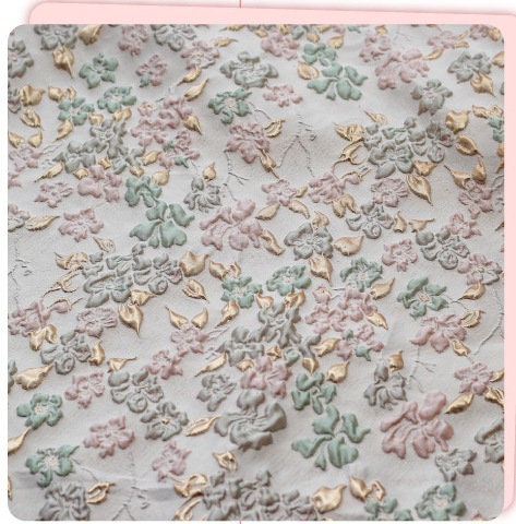 Jacquard Flower Fabric: Gold Embossed 3D Bubble Design, 55" Wide