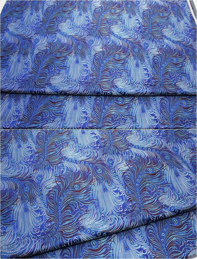 Peacock Feather Brocade Fabric: Floral Chinese Silk Rayon Blend
