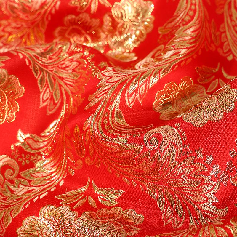 Red & Gold Phoenix Jacquard Satin Brocade Fabric - Chinese Wedding Dress