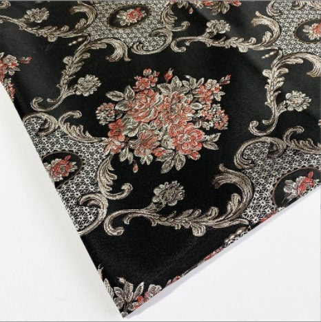 Gold Jacquard Fabric: Embossed 3D Floral Brocade, 55" Wide By The Meter