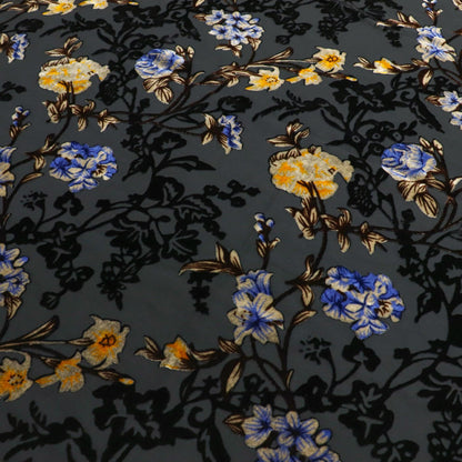 Burnout Floral Viscose Velvet Fabric: Soft Drape for Kimono, Costume