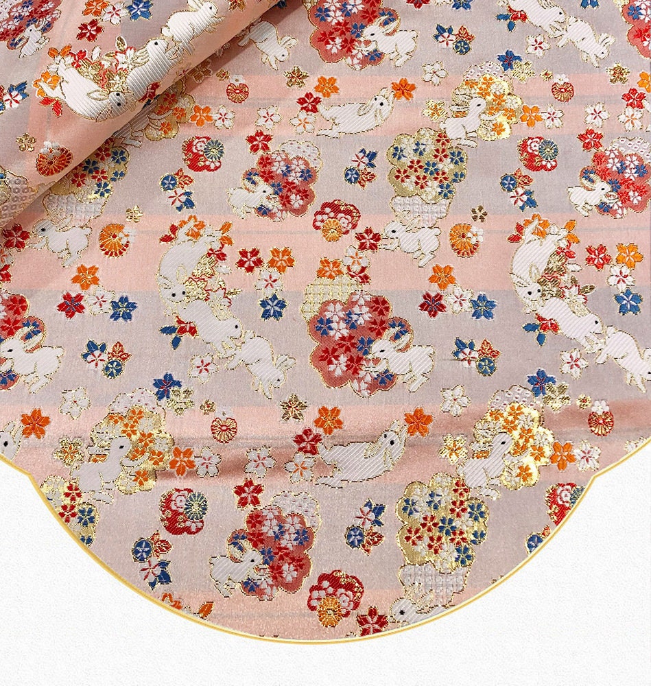 Sakura Rabbit Jacquard Brocade Fabric: 59" Wide Silk Rayon Blend
