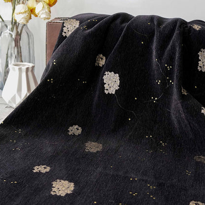 Retro Floral Chenille Jacquard Upholstery Fabric - Gold Thread, 60" Wide