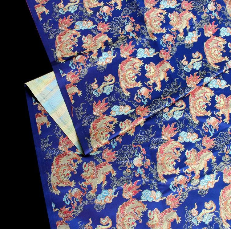 Lion Jacquard Brocade Fabric: Gold Threaded Apparel & Home Decor, 58"W