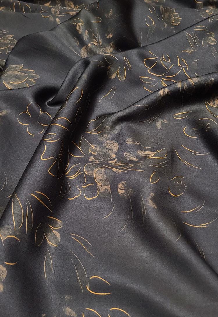 Chinese Ink Painting Cotton Fabric: Floral Drapery, Costume Sewing (55"W)
