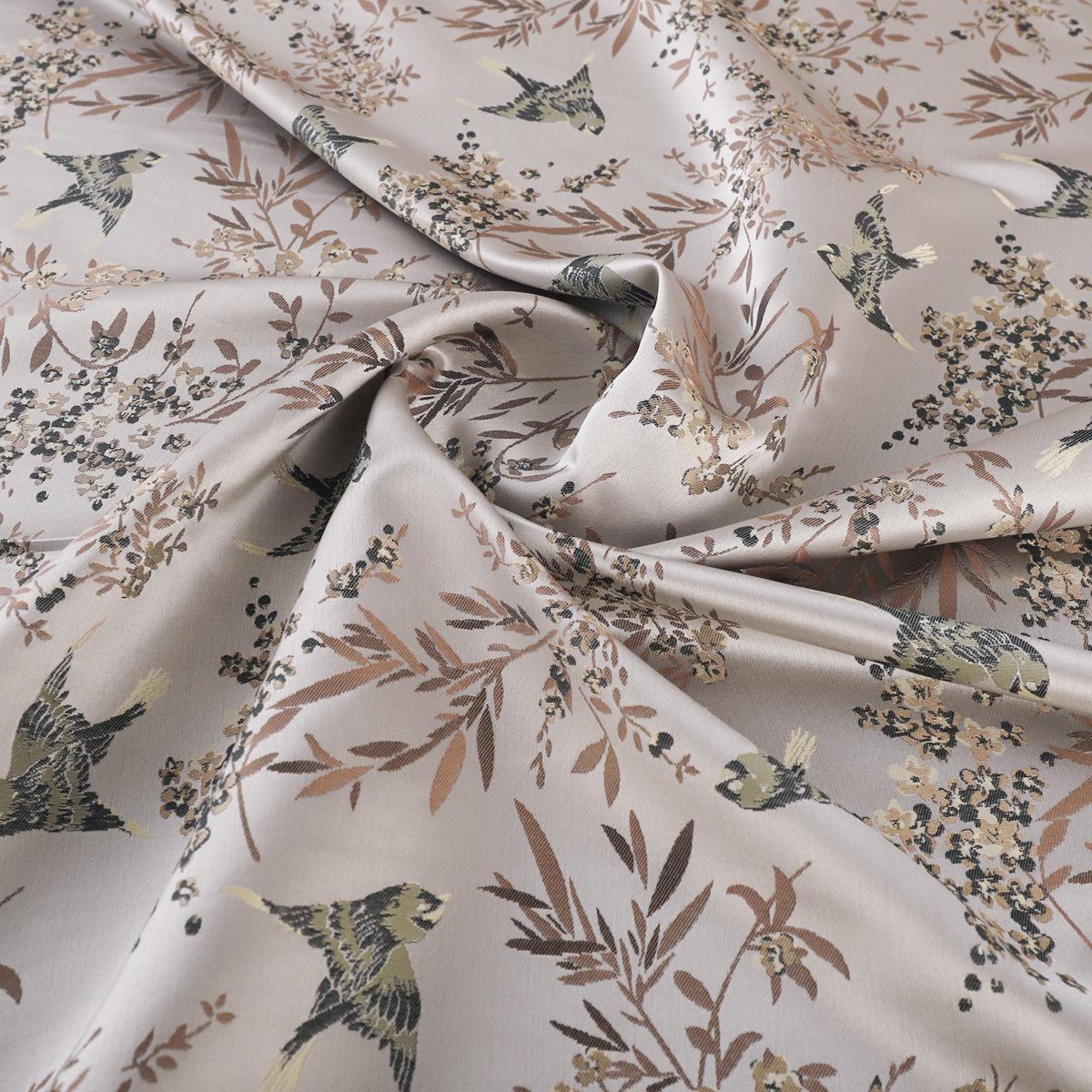 Bird Damask Fabric: 59"W Jacquard Satin Rayon, Costume Decor