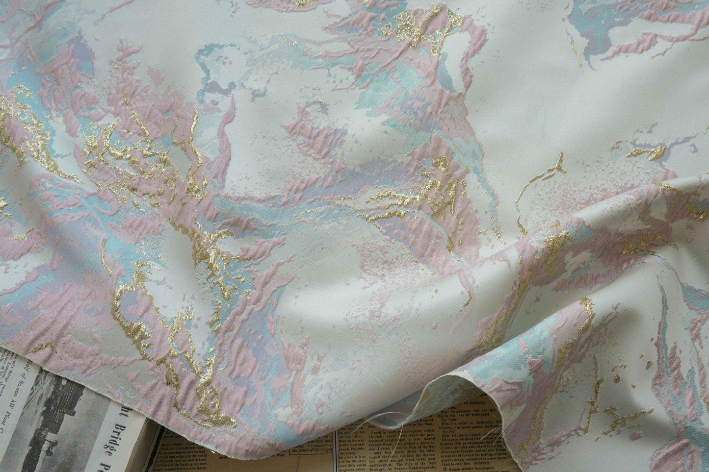 Gold Thread Jacquard Fabric: 3D Oil Painting Texture, 57" Wide