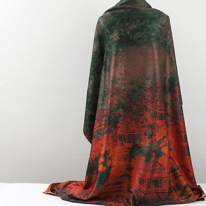Ancient Architecture Tea Silk Satin Fabric - 59"W Upholstery & Costume