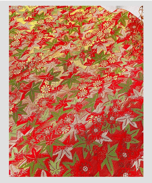 Tissu Nishijin Ori : Brocart Jacquard à motif de feuilles d’érable japonaises (largeur : 75 cm)