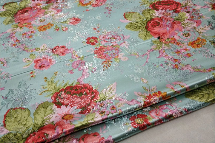 Silk Brocade Fabric: Peony Floral Design, Chinese Wedding Fabric