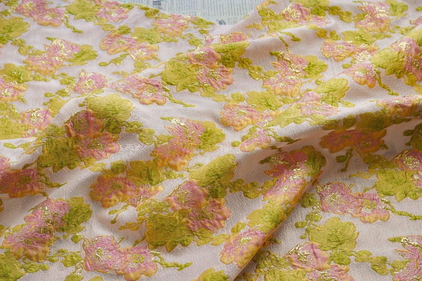 Gold Thread Jacquard Fabric: Embossed European Designer Material, 53" Wide