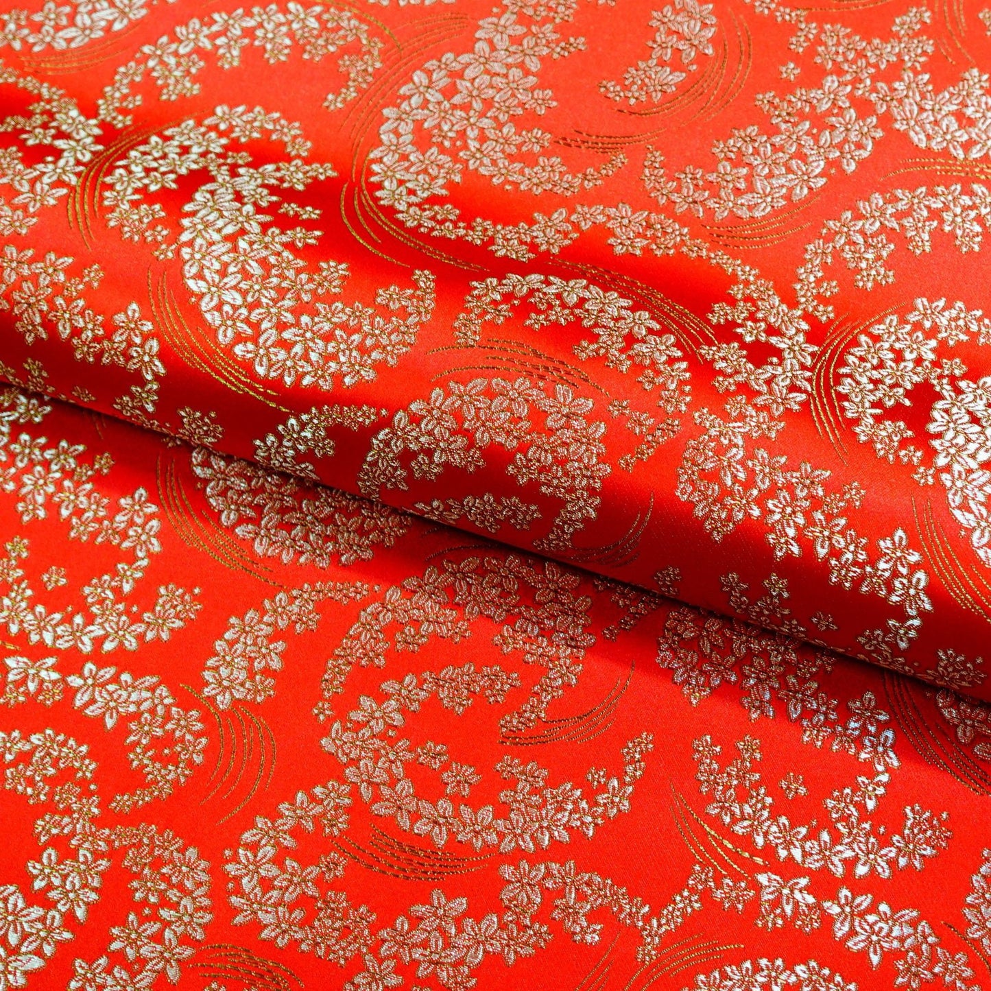 Silk Brocade Fabric: Moon Flower Design, 45" Wide - By The Meter