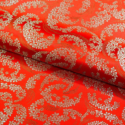 Silk Brocade Fabric: Moon Flower Design, 45" Wide - By The Meter