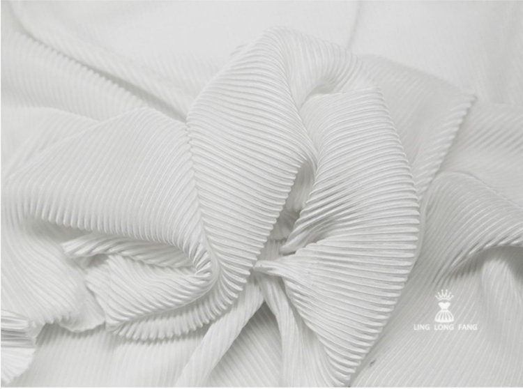 Pleated Striped Satin Fabric: Silky Crinkle Drape, 63" Wide