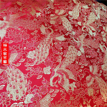 Red & Gold Phoenix Brocade Fabric: 59"W Jacquard Satin