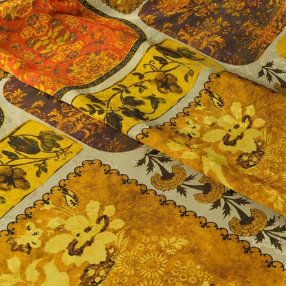 Ancient Dunhuang Tea Silk Satin Fabric: Floral Print, 59" Wide