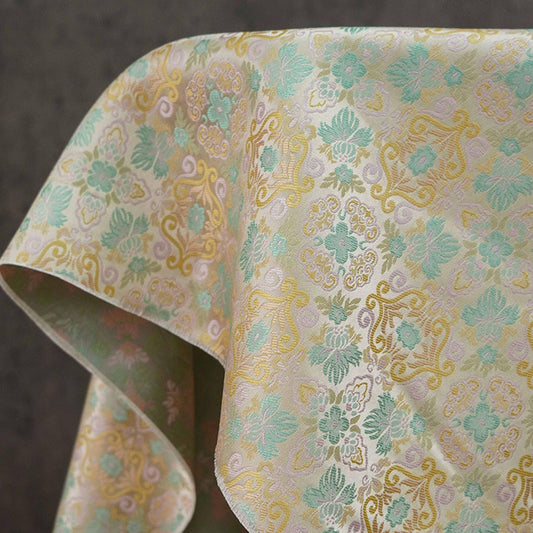 Tissu brocart de soie à motif de fleur de grenade : style impérial tibétain, ameublement et costumes