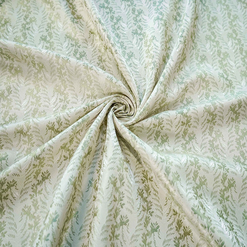 Mint Green Jacquard Fabric: 3D Floral Design, 65" Wide