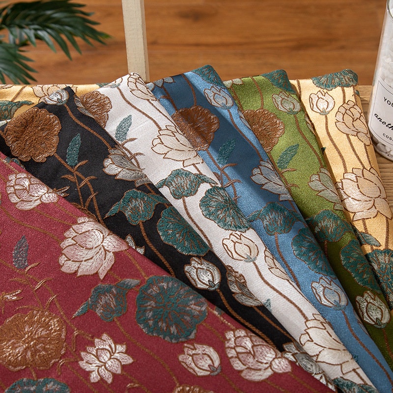 Lotus Flower Brocade Fabric: 59" Wide Nishijin Ori Satin