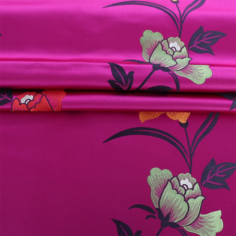 Rose Floral Jacquard Satin Fabric: Tibetan Robe, Upholstery (29.5"W)