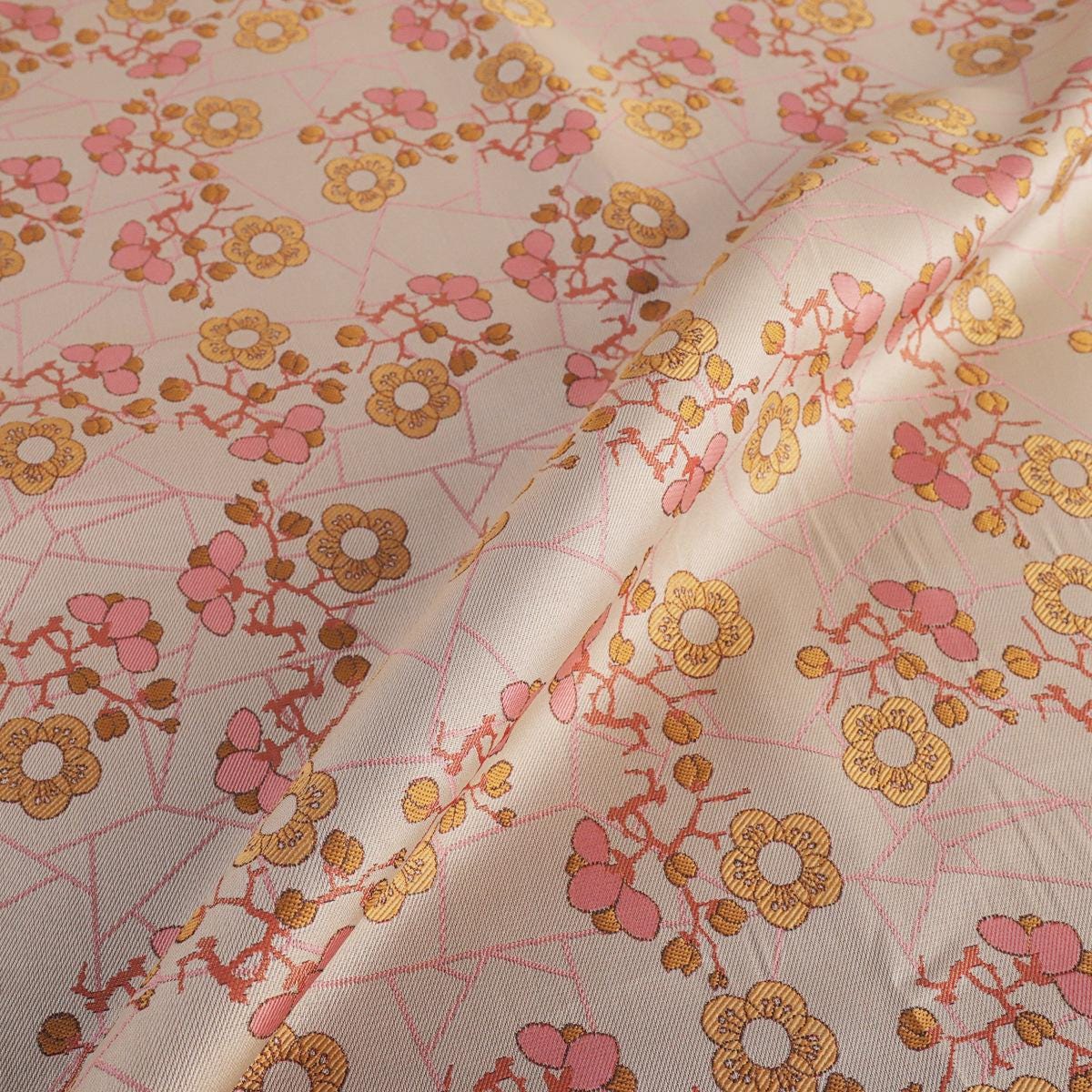 Plum Blossom Silk Brocade Fabric: Gold Cheongsam Qipao Material