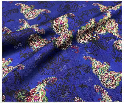 Royal Blue Brocade Xiangyun Silk Fabric, Traditional Chinese Jacquard Material for Sewing & Dressmaking - Poppylollipop