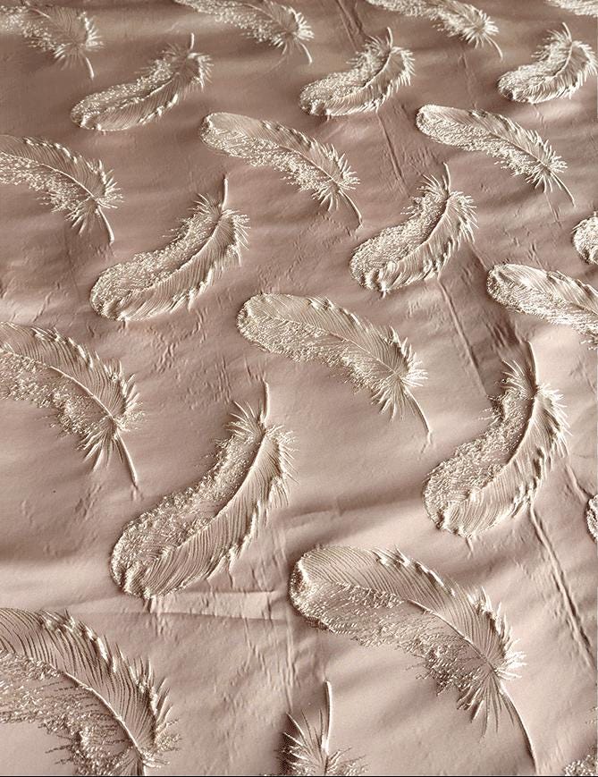 Gold Feather Jacquard Fabric - Baroque Palace Style, 58" Wide