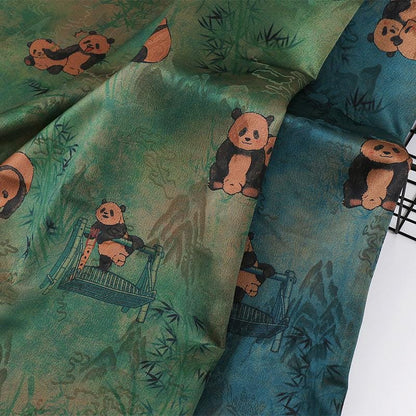 Panda Bamboo Print Tea Silk Satin Fabric - 59"W