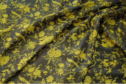 Black Gold Chinese Brocade Fabric Wild Bird and Azalea Cushion cover, pillow case, cheongsam, Qipao, Upholstery, Costume, bag, Sewing/Fabric