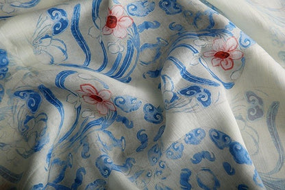 Buddha Cloud Print Ramie Fabric: Natural Fiber, 57" Wide - Poppylollipop