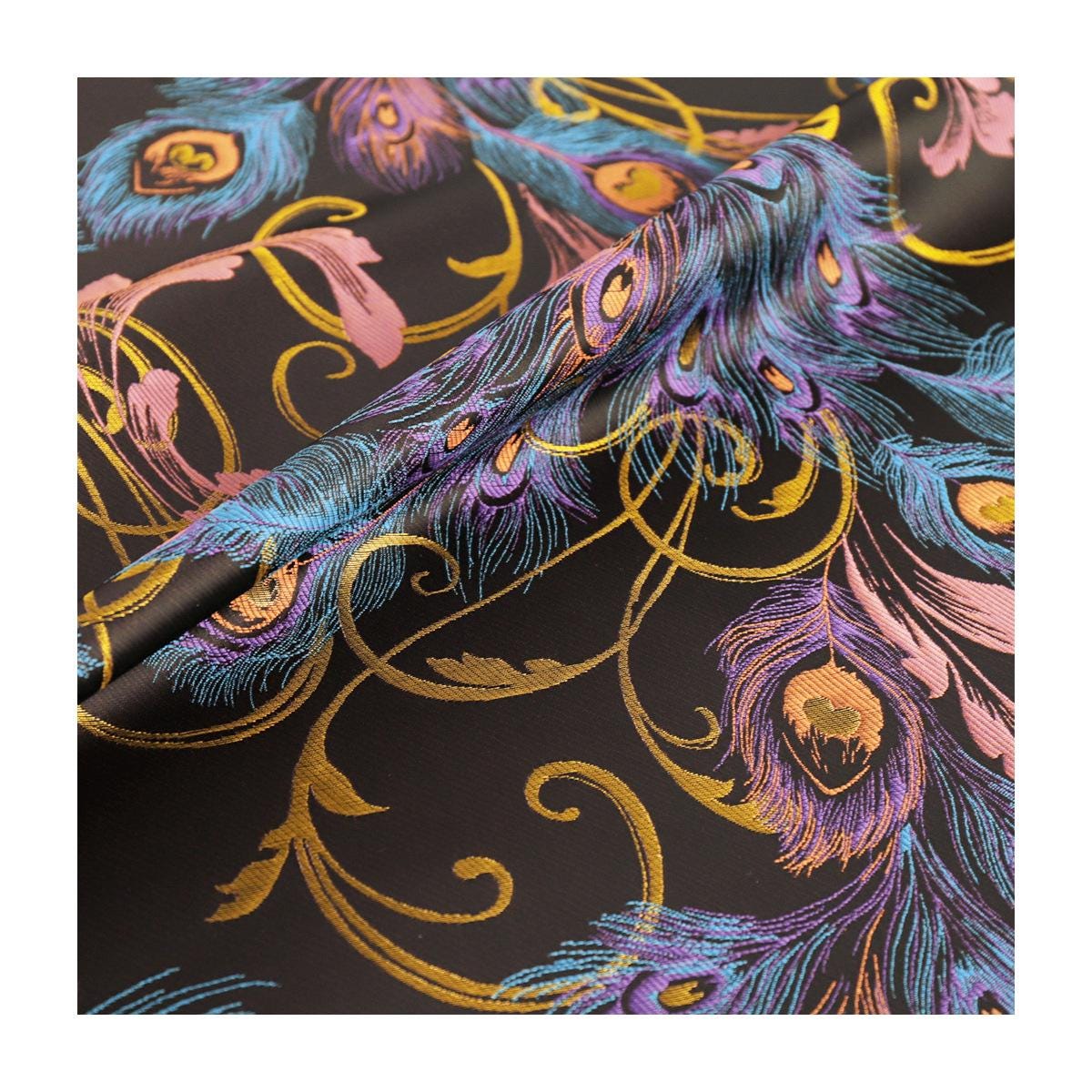 Phoenix Tail Jacquard Fabric: Gold Thread 3D Design, 59" Wide